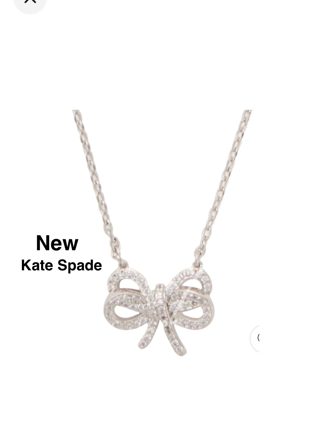 New Kate Spade Bow Meets Girl Pave Short Mini Pendant Necklace Silver With & Box